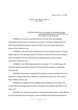 A RESOLUTION to Honor University of Tennessee Football Broadcasters Bill Anderson and John Ward on the Occasion of Their Retirement