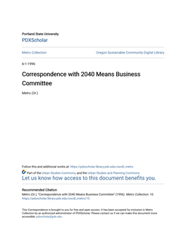 Correspondence with 2040 Means Business Committee
