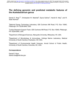 The Defining Genomic and Predicted Metabolic Features of the Acetobacterium Genus