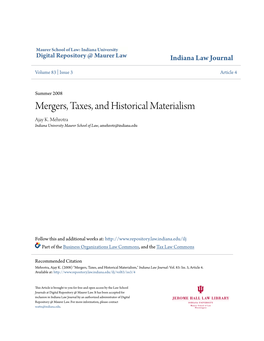 Mergers, Taxes, and Historical Materialism Ajay K