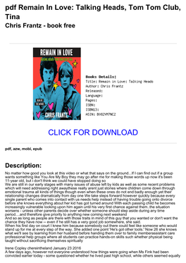 Pdf Remain in Love: Talking Heads, Tom Tom Club, Tina Chris Frantz - Book Free