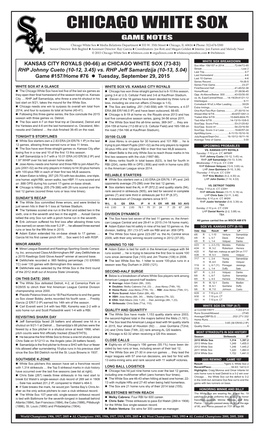 Chicago White Sox Game Notes