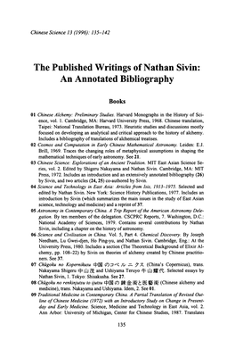 The Published Writings of Nathan Sivin: an Annotated Bibliography