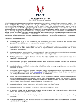 BROADCAST RESTRICTIONS 2021 USATF Events and Productions All