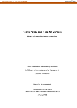 Health Policy and Hospital Mergers