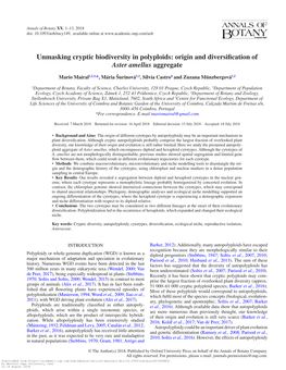 Unmasking Cryptic Biodiversity in Polyploids: Origin and Diversification of Aster Amellus Aggregate