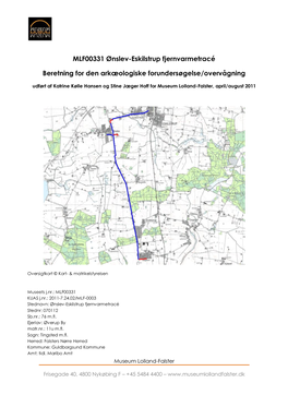 MLF00331 Ønslev-Eskilstrup Fjernvarmetracé Beretning for Den