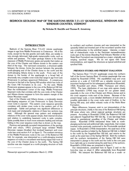 BEDROCK GEOLOGIC MAP of the SAXTONS RIVER 7.5'Xl5' QUADRANGLE, WINDHAM and WINDSOR COUNTIES, VERMONT INTRODUCTION