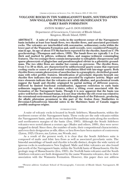 VOLCANIC ROCKS in the NARRAGANSETT BASIN, SOUTHEASTERN NEW ENGLAND: PETROLOGY and SIGNIFICANCE to EARLY BASIN FORMATION ANTON MARIA* and O