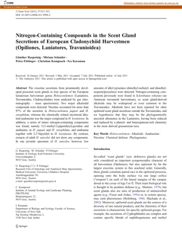 Nitrogen-Containing Compounds in the Scent Gland Secretions of European Cladonychiid Harvestmen (Opiliones, Laniatores, Travunioidea)