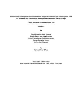 Conversion of Existing Farm Ponds to Wetlands in Agricultural Landscapes for Mitigation, Land Use Treatment and Conservation with a Perspective Toward Climate Change