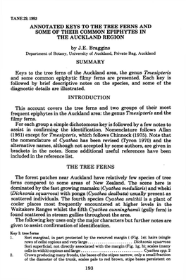 Annotated Keys to the Tree Ferns and Some of Their Common Epiphytes in the Auckland Region