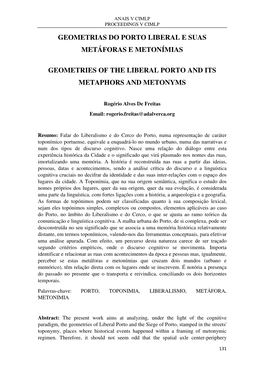 Geometrias Do Porto Liberal E Suas Metáforas E Metonímias