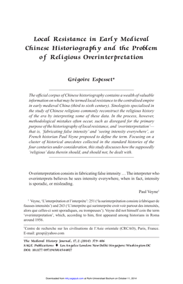 Local Resistance in Early Medieval Chinese Historiography and the Problem of Religious Overinterpretation