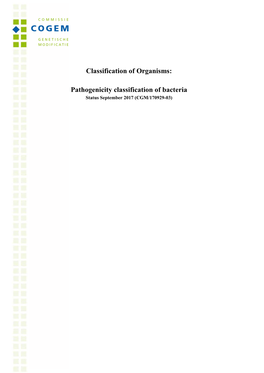 Pathogenicity Classification of Bacteria Status September 2017 (CGM/170929-03)