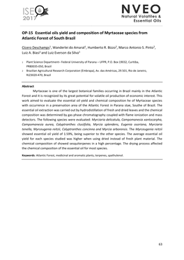 OP-15 Essential Oils Yield and Composition of Myrtaceae Species from Atlantic Forest of South Brazil