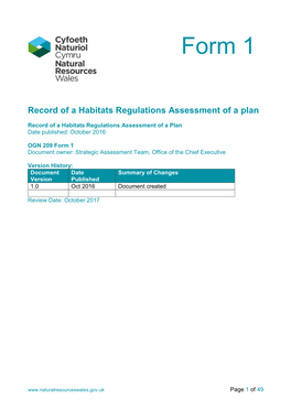 OGN 200 FORM 1 Record of a Habitats Regulations Assessment