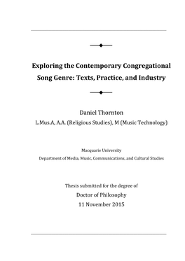 Exploring the Contemporary Congregational Song Genre: Texts, Practice, and Industry