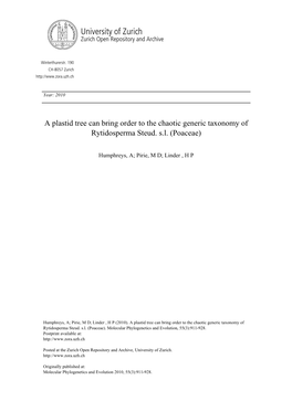 A Plastid Tree Can Bring Order to the Chaotic Generic Taxonomy of Rytidosperma Steud. Sl