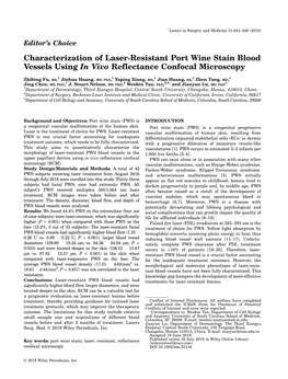 Characterization of Laser‐Resistant Port Wine Stain Blood Vessels Using in Vivo Reflectance Confocal Microscopy