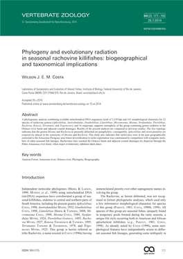 Phylogeny and Evolutionary Radiation in Seasonal Rachovine Killifishes: Biogeographical and Taxonomical Implications