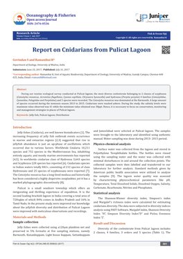 Report on Cnidarians from Pulicat Lagoon