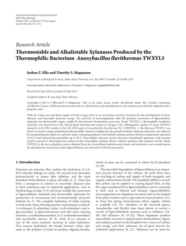 Research Article Thermostable and Alkalistable Xylanases Produced by the Thermophilic Bacterium Anoxybacillus Flavithermus TWXYL3