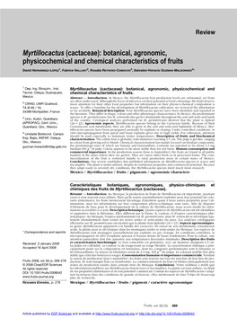 Myrtillocactus (Cactaceae): Botanical, Agronomic, Physicochemical and Chemical Characteristics of Fruits