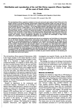 Distribution and Reproduction of the Reef Fish Petrus Rupestris (Pisces: Sparidae) Ott the Coast of South Africa