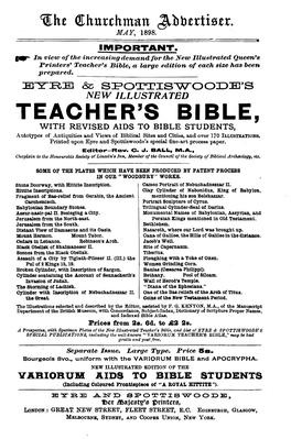 Teacher's Bible, a Large Edition of Each Size Has Been Prepared