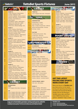 Tattsbet Sports Fixtures June 2012