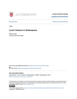 Love's Violence in Shakespeare