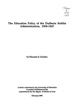 The Education Policy of the Dufferin Roblin Administration, 1958-1967