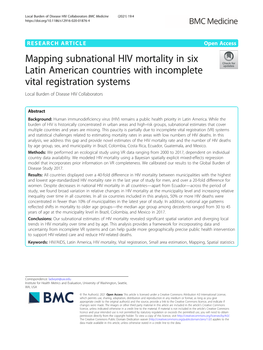 Mapping Subnational HIV Mortality in Six Latin American Countries with Incomplete Vital Registration Systems Local Burden of Disease HIV Collaborators