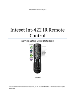 Inteset Int-422 IR Remote Control Device Setup Code Database