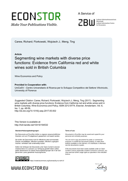 Segmenting Wine Markets with Diverse Price Functions: Evidence from California Red and White Wines Sold in British Columbia