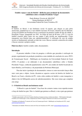 Intercom – Sociedade Brasileira De Estudos Interdisciplinares Da Comunicação XXXV Congresso Brasileiro De Ciências Da Comunicação – Fortaleza, CE – 3 a 7/9/2012