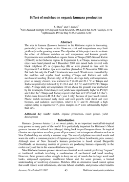 Effect of Mulches on Organic Kumara Production