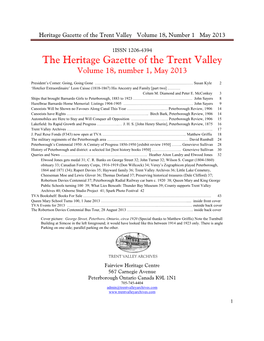 Heritage Gazette of the Trent Valley Volume 18, Number 1 May 2013