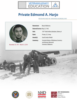 Private Edmond A. Harjo RESEARCHED by AMANDA KORDELISKI