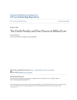 The Death Penalty and Due Process in Biblical Law, 81 U