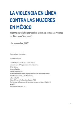 La Violencia En Línea Contra Las Mujeres En México. Informe Para La