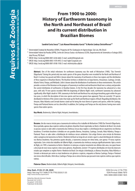 From 1900 to 2000: History of Earthworm Taxonomy in the North and Northeast of Brazil and Its Current Distribution in Brazilian Biomes