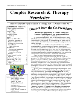 Couples SIG Newsletter, Fall-Win