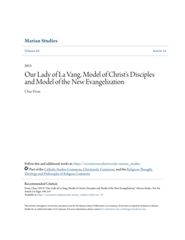Our Lady of La Vang, Model of Christ's Disciples and Model of the New Evangelization Chao Doan