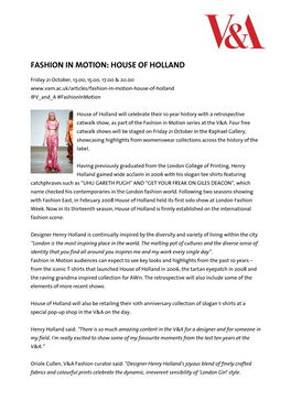 Fashion in Motion: House of Holland