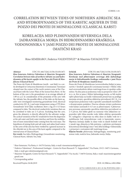 Correlation Between Tides of Northern Adriatic Sea and Hydrodynamics of the Karstic Aquifer in the Pozzo Dei Protei Di Monfalcone (Classical Karst)