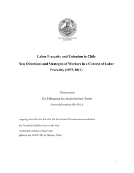 Labor Precarity and Unionism in Chile New Directions and Strategies Of