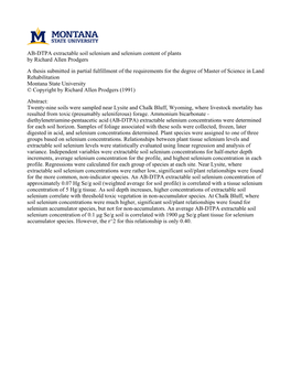 AB-DTPA Extractable Soil Selenium and Selenium