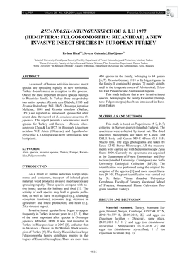 Hemiptera: Fulgoromorpha: Ricaniidae) a New Invasive Insect Species in European Turkey